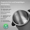 Close-up view of the inside of a stainless steel kettle with text overlays describing its features. Produktbild-Vorschau