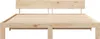 A wooden bed frame with a headboard and slats, shown from the front. Produktbild-Vorschau
