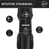 Close-up of the handle and control panel of a black Hoover vacuum cleaner, with overlaid text and icons explaining its features. Produktbild-Vorschau
