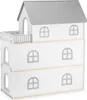 A white and gray wooden dollhouse with a gray roof and balcony. Produktbild-Vorschau