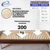 A close-up view of a bed frame with a slatted base, showing material details and product specifications. Produktbild-Vorschau