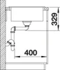 A technical drawing of a sink and plumbing system with dimensions. Produktbild-Vorschau