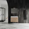 80 cm Badmöbel- Set in goldeiche geriffelt mit Spiegel  | Produktbild-Vorschau 1
