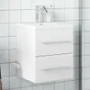 A white bathroom vanity with two drawers is mounted on a tiled wall. Produktbild-Vorschau