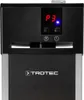A close-up front view of a black and silver electric heater with a digital display. Produktbild-Vorschau