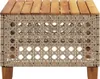 A product shot of a rectangular table with a wooden top and woven sides, resting on four wooden legs. Produktbild-Vorschau