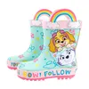 A pair of children's rain boots with Paw Patrol characters and rainbow designs. Náhled obrázku produktu