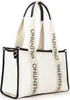 A studio shot of a beige Valentino tote bag with black trim and straps. Anteprima dell’immagine prodotto