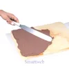 A hand is using a spatula to spread chocolate frosting on a cake. Produktbild-Vorschau
