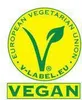 A circular logo with a V symbol and text indicating it is a European Vegetarian Union certified vegan product. Náhled obrázku produktu