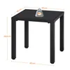 A black square metal side table with dimensions indicated by orange lines and text. Produktbild-Vorschau