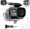 A collage of images showing an action camera in a waterproof case, along with accessories. Produktbild-Vorschau