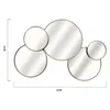 A decorative mirror with multiple circular elements arranged in a cluster, with dimensions indicated. Podgląd zdjęcia produktu