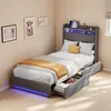 UnboxG Lit simple 90×200 cm Gris, lit rembourré en lin avec Voir les images du produit 2