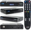 A collage of images showing a black satellite receiver from different angles, along with its remote control. Produktbild-Vorschau