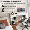 A corner desk setup in a bedroom, featuring a computer, chair, and shelving. Podgląd zdjęcia produktu