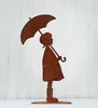 Gartenfigur Mädchen mit Schirm 60cm auf Platte Edelrost Produktbild-Vorschau 1