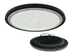Two UFO high bay LED lamps are shown against a white background. One lamp is shown from a top-down perspective, displaying its LED array. The second lamp is shown from a side perspective, displaying its ribbed heat sink. Podgląd zdjęcia produktu