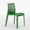 A green plastic chair with a patterned back and seat, shown against a white background. Produktbild-Vorschau