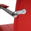 A close-up view of the armrest of a red chair, showing the metal frame and attachment to the seat. Náhled obrázku produktu