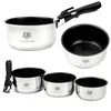 A set of stainless steel pots with black speckled interiors and removable black handles, arranged on a white background. Náhľad obrázku produktu