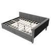 A bed frame with a slatted base and a grey upholstered headboard and sides, shown against a white background. Produktbild-Vorschau