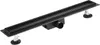 A black linear shower drain with adjustable feet against a white background. Podgląd zdjęcia produktu