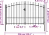 A diagram showing the dimensions of a black metal garden gate. Podgląd zdjęcia produktu