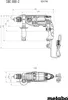 Technical drawing of a Metabo SBE 800-2 hammer drill with dimensions and a top view. Produktbild-Vorschau