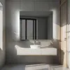 A modern bathroom vanity with a sink and a large illuminated mirror. Produktbild-Vorschau
