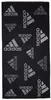 A black towel with multiple white Adidas logos scattered across it. Produktbild-Vorschau