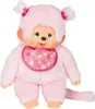 A pink Monchhichi doll with a cherry blossom bib and hair accessories, shown against a white background. Produktbild-Vorschau