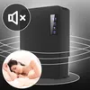 A dehumidifier is shown next to a sleeping woman, with a sound icon indicating it is quiet. Voir les images du produit