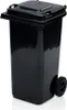 A black wheeled trash bin is shown against a white background. Produktbild-Vorschau