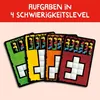 Four cards with Tetris-like shapes and grid patterns, arranged diagonally. Produktbild-Vorschau