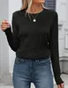 ASKSA Damen T-Shirt Rundhals Plissee Langarmshirts Basic Produktbild-Vorschau 5
