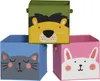 Three fabric storage boxes with animal faces stacked and arranged. Náhled obrázku produktu