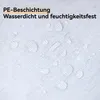 Close-up of a white textured fabric with water droplets on it, indicating waterproofing. Produktbild-Vorschau