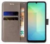 A flip cover phone case with card slots and a banknote, next to a smartphone. Produktbild-Vorschau