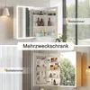 A collage showing two different configurations of a mirrored cabinet with LED lighting, one in a bathroom setting and another in a bedroom setting. Náhled obrázku produktu
