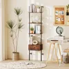 A bookshelf with books and decorative items, next to a desk and a plant. Podgląd zdjęcia produktu