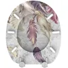A toilet seat with a feather design on a gray background. Produktbild-Vorschau