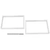 Two white metal table legs and a set of screws on a white background. Podgląd zdjęcia produktu