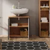 A bathroom vanity with a sink and storage cabinet, next to a tall storage unit. Produktbild-Vorschau