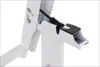 Close-up view of a white metal table leg mechanism with a black locking component. Produktbild-Vorschau