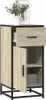 A standalone wooden cabinet with a black metal frame, shown with one drawer open and one door ajar. Anteprima dell’immagine prodotto