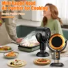 A mini range hood air purifier is shown on a table with food and plates, with a person cooking in the background. Produktbild-Vorschau