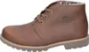A side view of a brown leather boot. Voir les images du produit