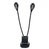 A product shot of a clip-on LED reading light with two adjustable arms. Voir les images du produit