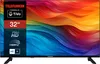 A Telefunken 32-inch smart TV is displayed front and center, with a colorful abstract image on its screen. The TV is black and sits on a black stand. Produktbild-Vorschau